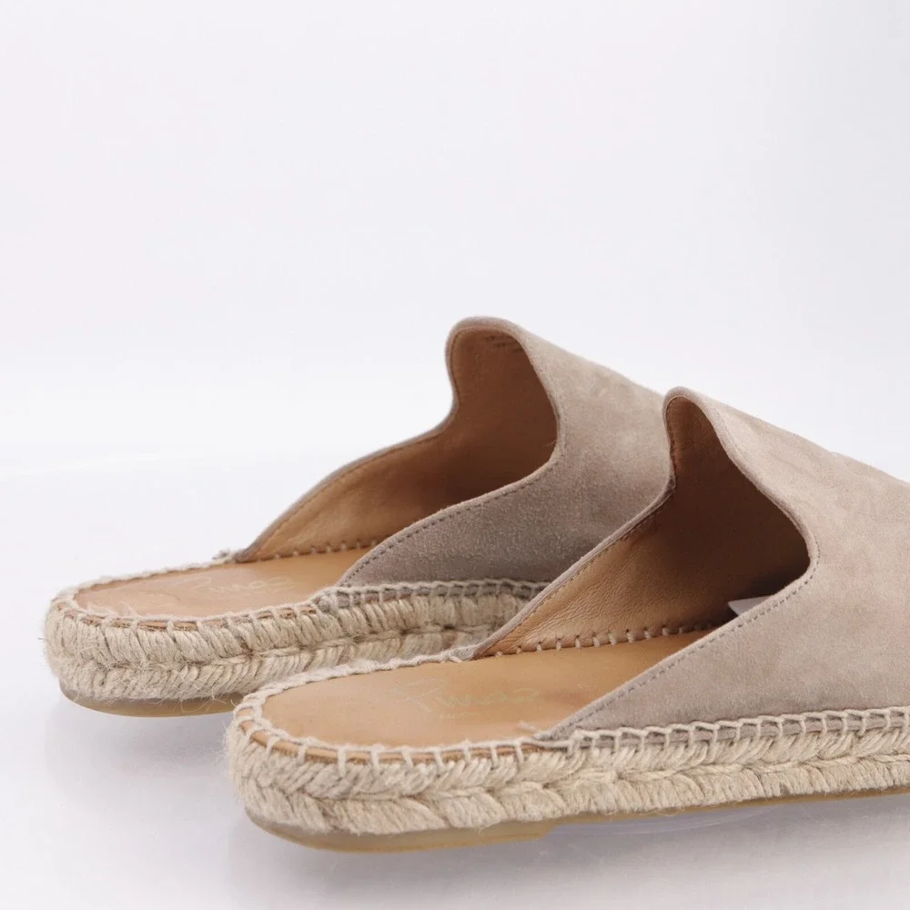 Pinaz Womens Mule Size 37 6 Tan Suede Espadrille Slip On Comfort Shoes Flat